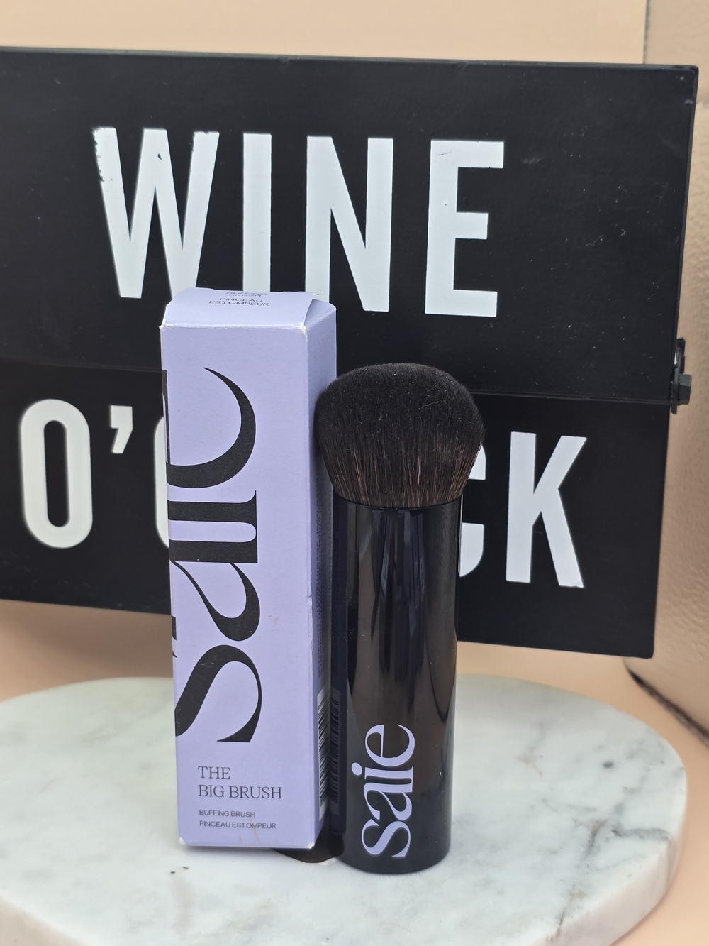 Saie Big Kabuki Brush in Black with Lavender Box